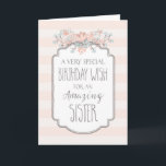 Vintage Floral Pink Stripes Sister Birthday Card<br><div class="desc">Birthday card for sister with vintage pink and peach stripes pattern,  spring flowers,  rustic handwritten style text and thoughtful verse.</div>