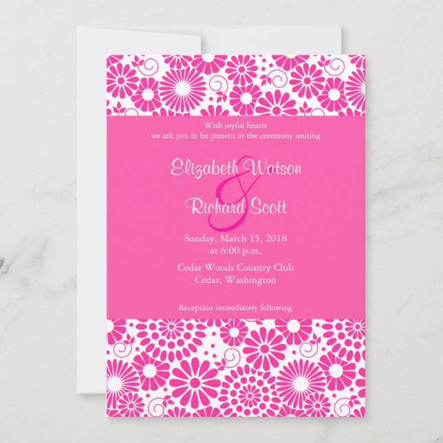 Vintage floral pink wedding invitation (Front)