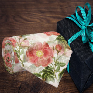 Vintage Floral Pink White Roses Peonies Wedding   Tie