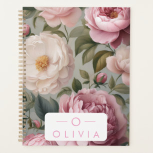 Vintage Floral Planner with Name & Monogram