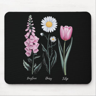 Vintage Floral Plant Foxglove Daisy Tulip Flower G Mouse Pad