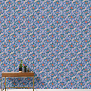 Vintage Floral Plants Pattern on Custom Blue Wallpaper
