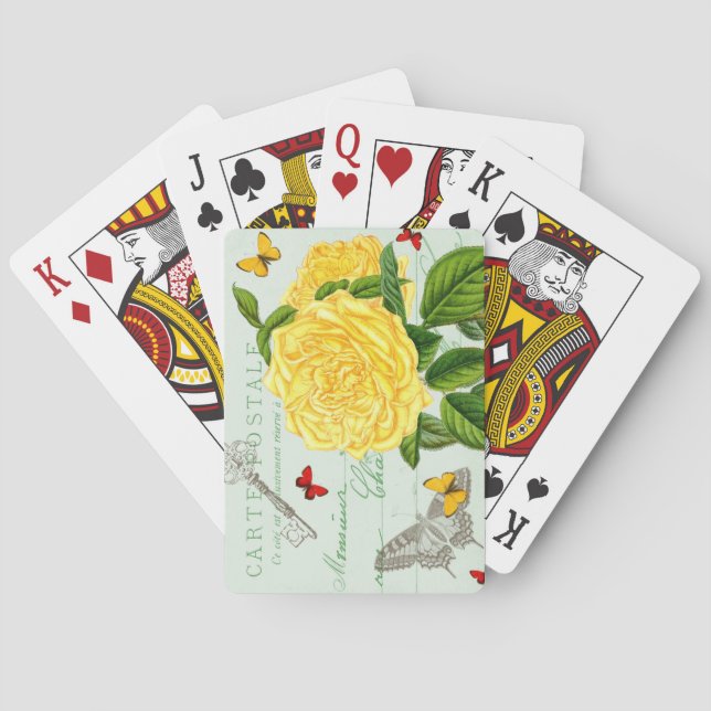 Vintage floral playing cards w/ yellow rose (Back)