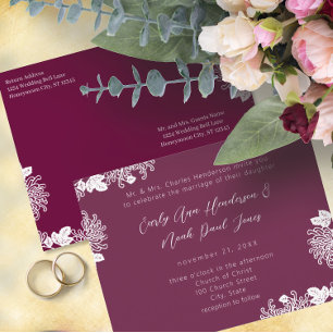 Vintage Floral Possessed Plum Wedding  Invitation Postcard