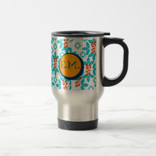 Vintage Floral Print Monogrammed Travel Mug