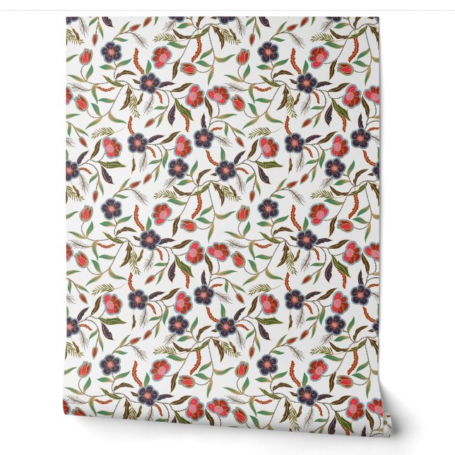 Vintage Floral Print Pattern Wallpaper (Unrolling)