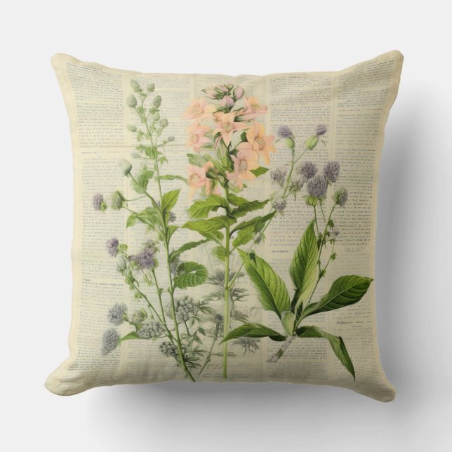 Vintage Floral Print Pillow (Front)
