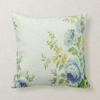 Vintage Floral Print Throw Pillow-Blue Flowers Cushion