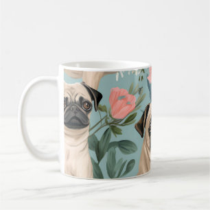 Vintage Floral Pug Pattern Cute Botanical Dog  Coffee Mug
