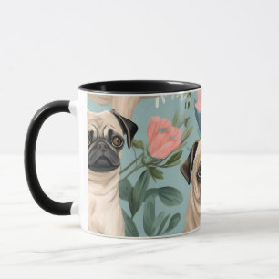 Vintage Floral Pug Pattern Cute Botanical Dog Mug