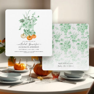 Vintage Floral Pumpkin Green n White Bridal Shower Invitation
