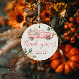 Vintage Floral Pumpkin Truck Baby Shower  Favour Tags