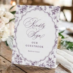 Vintage Floral Purple Guestbook French Wedding Pedestal Sign