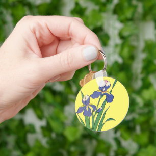 Vintage Floral, Purple Spring Garden Iris Flowers Key Ring