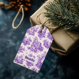 Vintage floral purple toile de jouy monogram gift tags