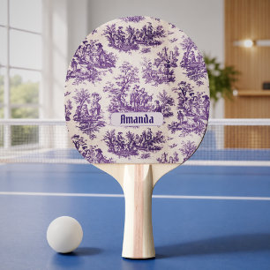 Vintage floral purple toile de jouy monogram ping pong paddle