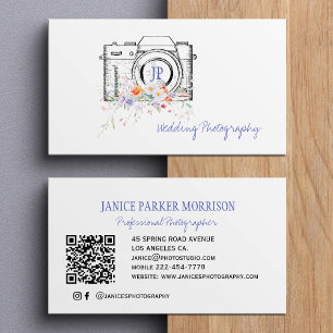Vintage floral QR code professional photographer Business Card
