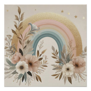 Vintage Floral Rainbow Clipart – Pastel & Neutral Poster