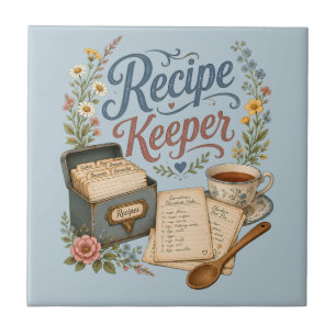 Vintage Floral Recipe Keeper Cottagecoreue Blue Tile