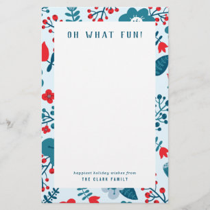 Vintage Floral Red & Blue Personal Holiday Stationery