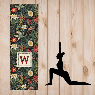 Vintage Floral Red Dahlia White Lilies Monogram Yoga Mat