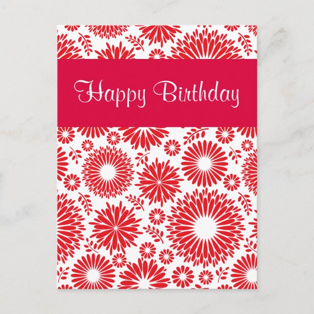 Vintage floral red Happy Birthday Postcard (Front)
