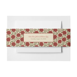 Vintage Floral Red Rose Romantic Wedding Invitation Belly Band