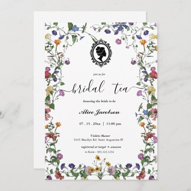 Vintage floral regency bridal shower invitation (Front/Back)