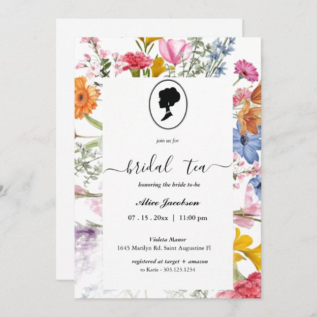 Vintage floral regency bridal shower invitation (Front/Back)
