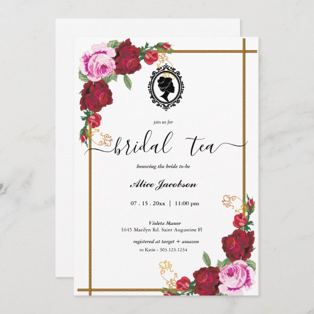 Vintage floral regency bridal shower invitation (Front/Back)