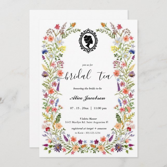 Vintage floral regency bridal shower invitation (Front/Back)