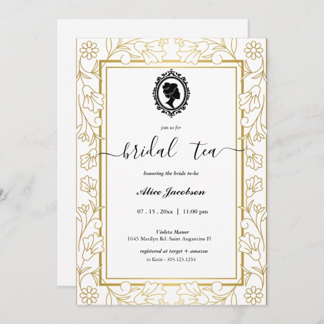 Vintage floral regency bridal shower invitation (Front/Back)