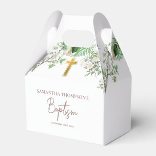 Vintage Floral Religious Gold Cross Baptism Favour Box