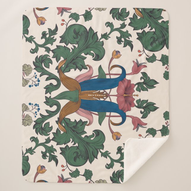 Vintage floral renaissance wallpaper. sherpa blanket (Front)