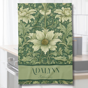 Vintage Floral Retirement Gifts for Mom Green Tea Towel