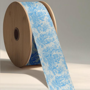 Vintage floral retro aqua blue toile de jouy fle satin ribbon