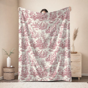 Vintage floral retro red toile de jouy fle fleece blanket