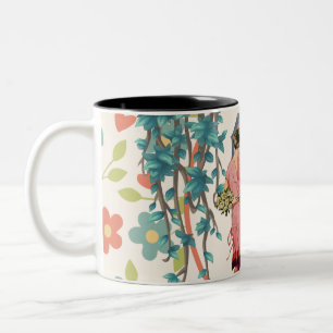 Vintage floral retro women costumisable  Two-Tone  Coffee Mug