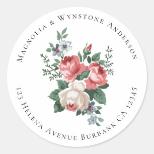 Vintage Floral Return Address Classic Round Sticker