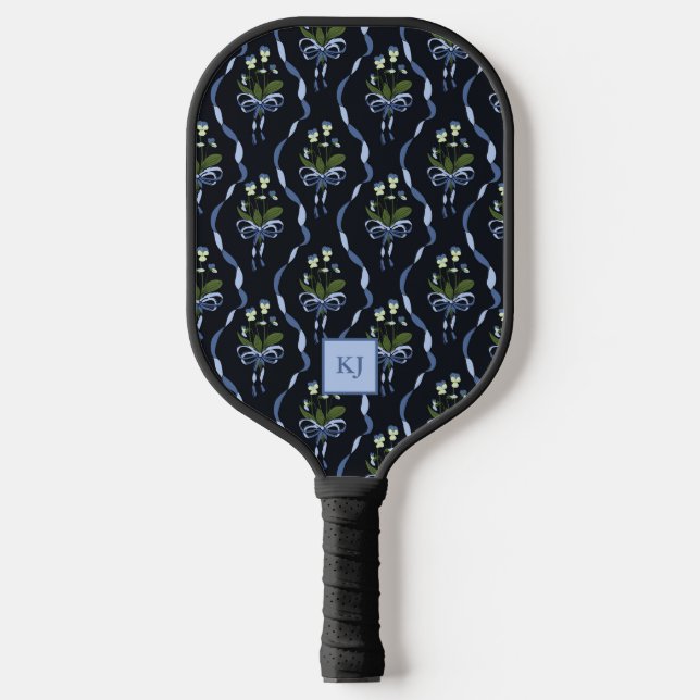 Vintage Floral Ribbon Coquette Monogrammed  Pickleball Paddle (Front)
