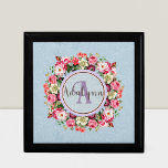 Vintage Floral Ring Custom Monogram Text Blue Gift Box<br><div class="desc">Elevate your style with our Vintage Floral Custom Monogram Design. The beautiful floral background and intricate rose ring centerpiece make this design stand out for any occasion. Customise your initials or any text you want to create a unique and personal monogram that truly represents you. Perfect for adding a touch...</div>