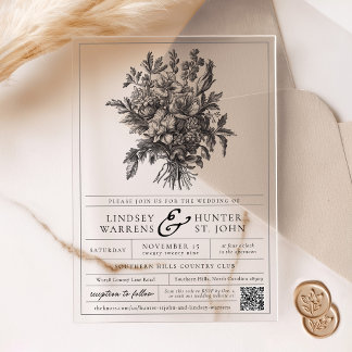 Vintage Floral Romantic Garden Wedding QR Code Acrylic Invitations