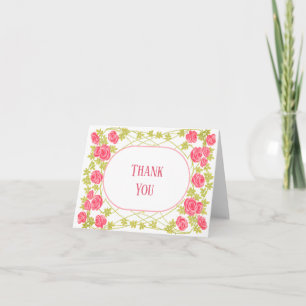 Vintage Floral romantic pink Oval Frame  Thank You Card