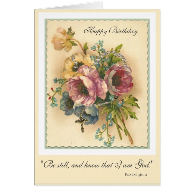 Vintage Floral Rosary Birthday Religious Scripture (Front)