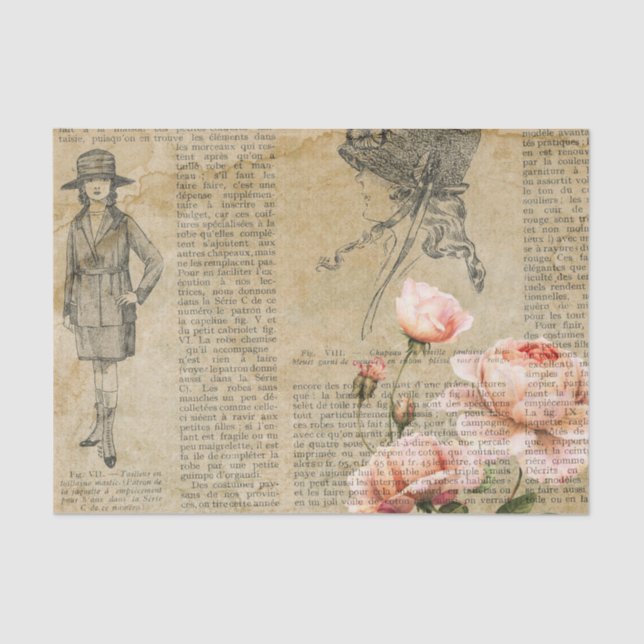 Vintage Floral Rose Decoupage Tissue Paper (Front)