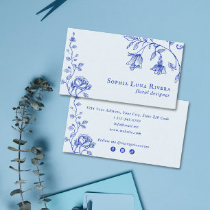 Vintage Floral Rose Doodle Dusty Blue Botanical Business Card