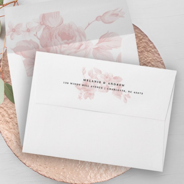 Vintage Floral Rose Elegant Blush Pink Envelopes (Elegant pink rose wedding envelope.)