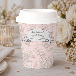 Vintage Floral Rose Gold Toile De Jouy Shower Paper Cups