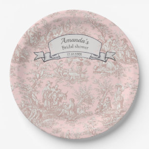 Vintage floral rose gold toile de jouy shower  paper plate