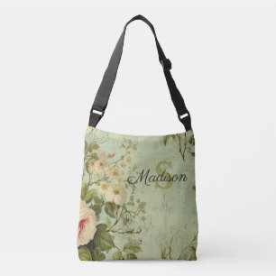 Vintage Floral Rose Greenery Crossbody Bag